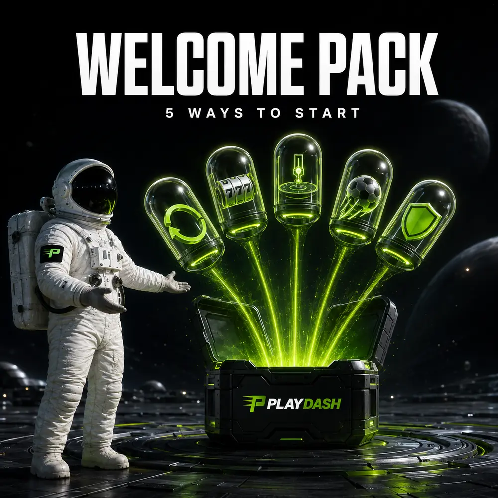 PlayDash welcome bonus pack with five rewards for new players