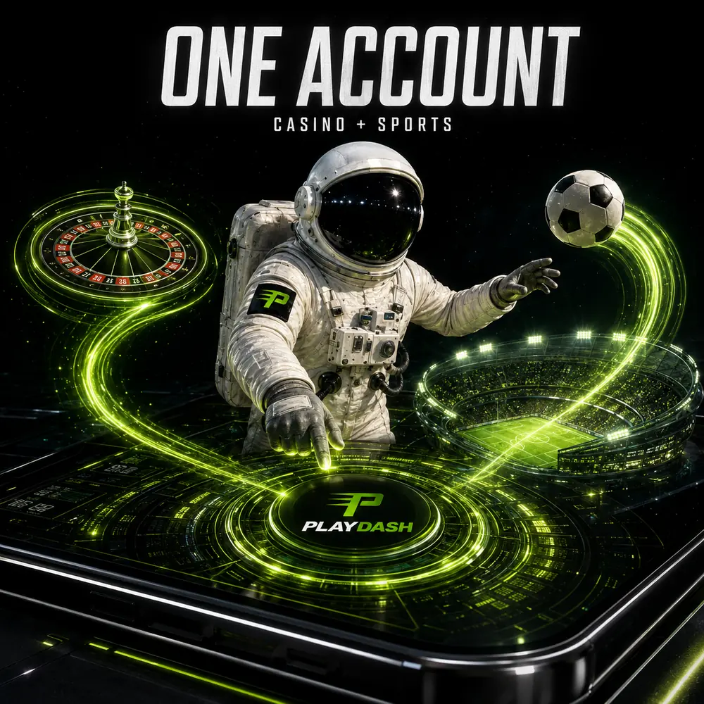 PlayDash astronaut accessing casino games and sports from one mobile account