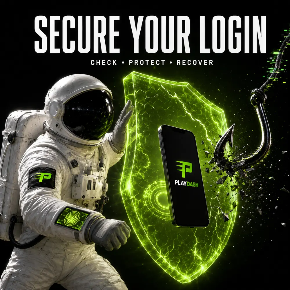 PlayDash astronaut protecting a mobile login from phishing