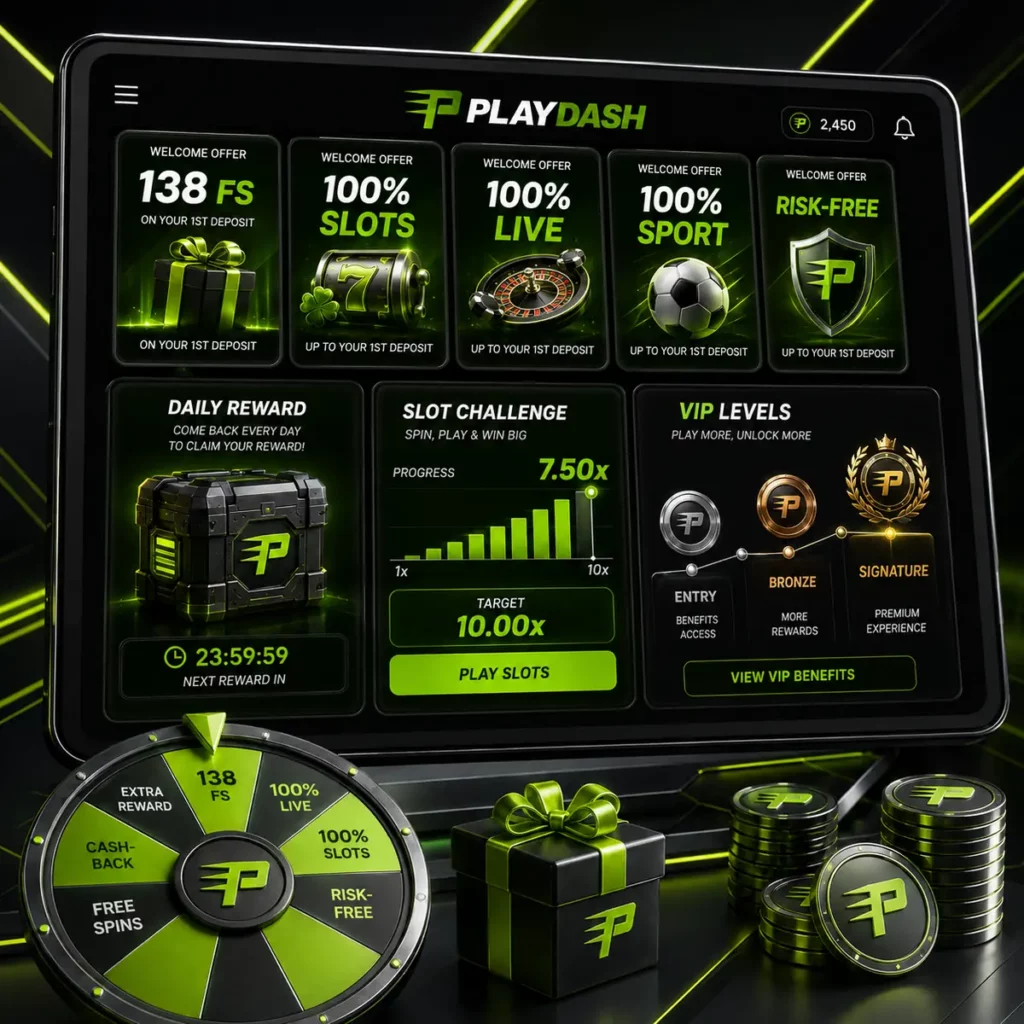 PlayDash welcome bonuses, daily rewards, slot challenges and VIP levels